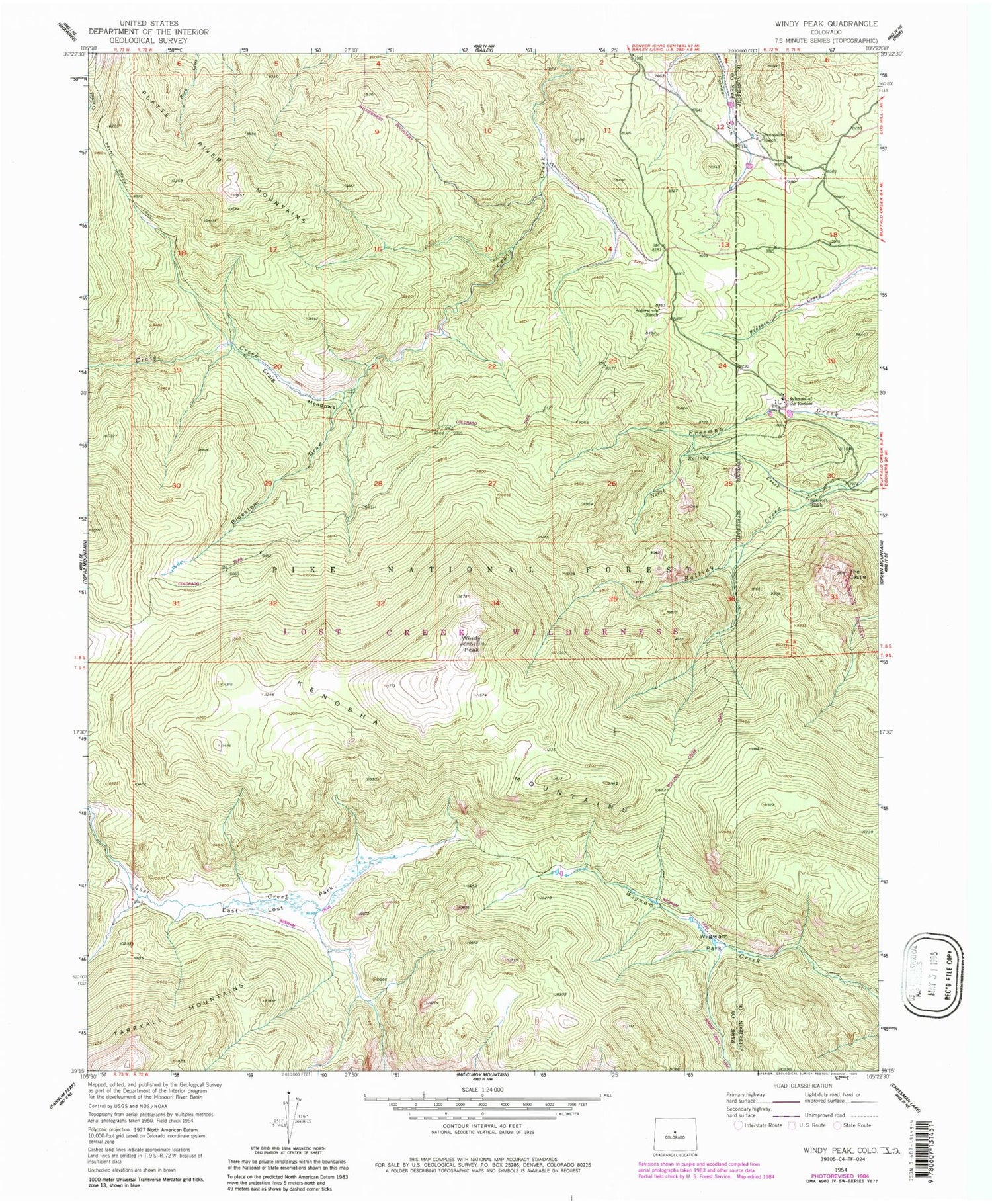 Classic USGS Windy Peak Colorado 7.5'x7.5' Topo Map Image