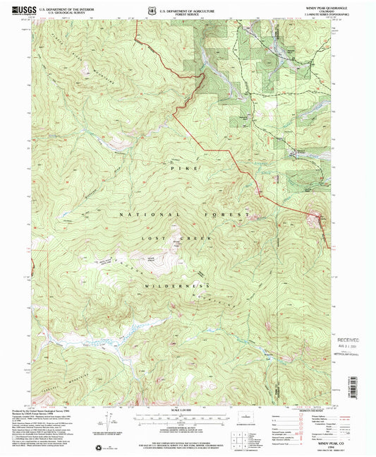 Classic USGS Windy Peak Colorado 7.5'x7.5' Topo Map Image
