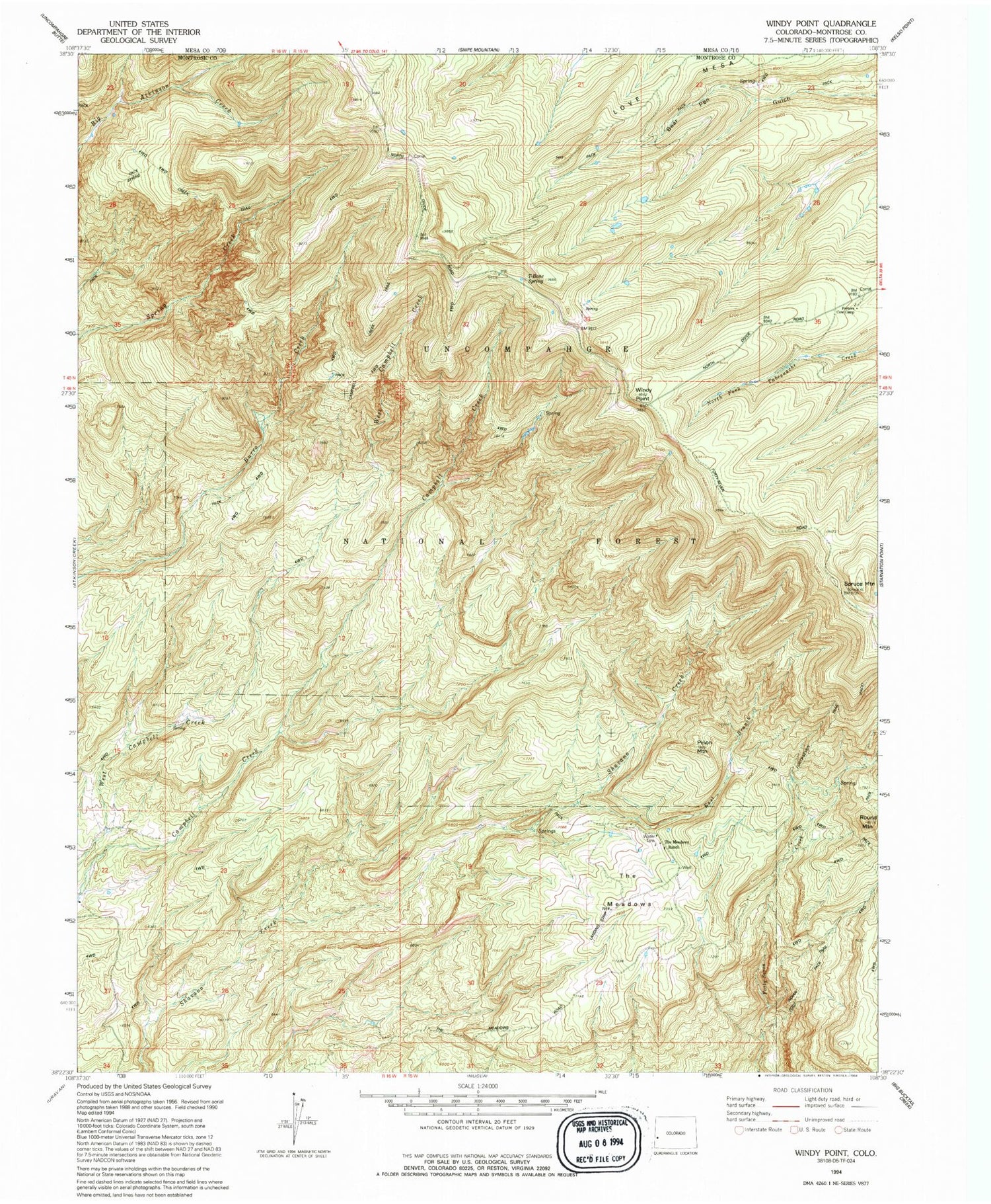 Classic USGS Windy Point Colorado 7.5'x7.5' Topo Map Image