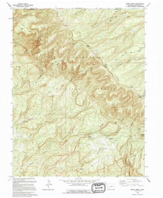 Classic USGS Windy Point Colorado 7.5'x7.5' Topo Map Image