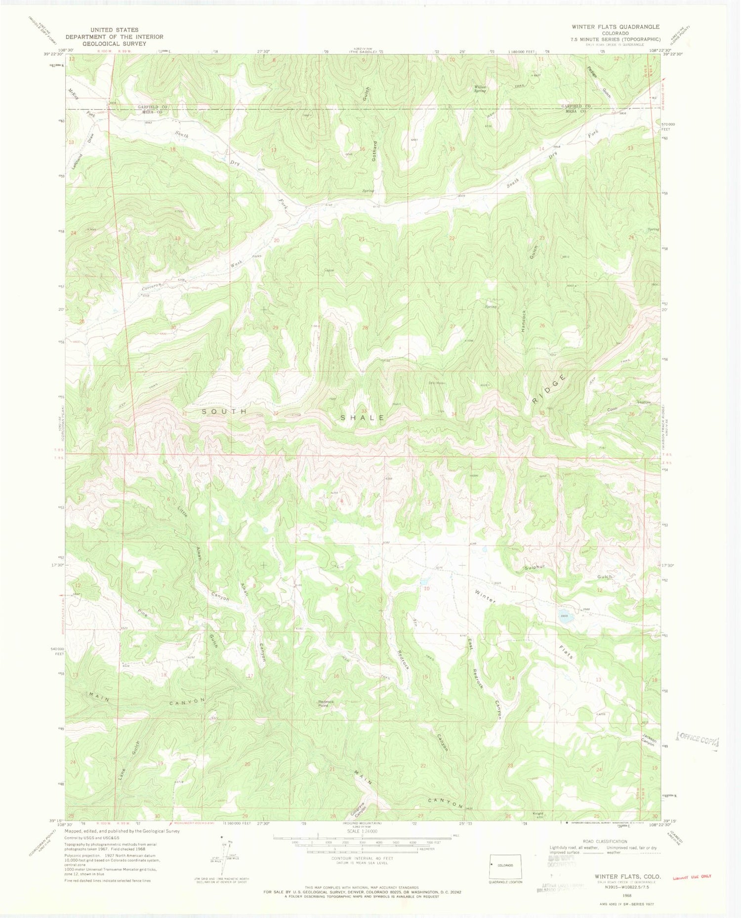 Classic USGS Winter Flats Colorado 7.5'x7.5' Topo Map Image