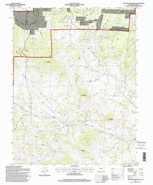 Classic USGS Witcher Mountain Colorado 7.5'x7.5' Topo Map Image