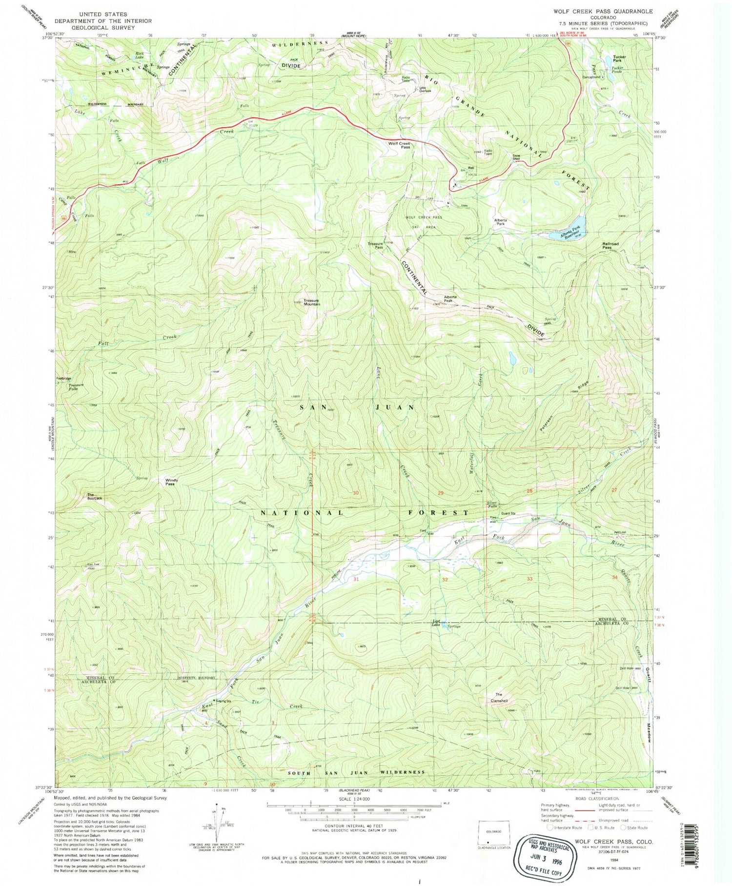Classic USGS Wolf Creek Pass Colorado 7.5'x7.5' Topo Map Image