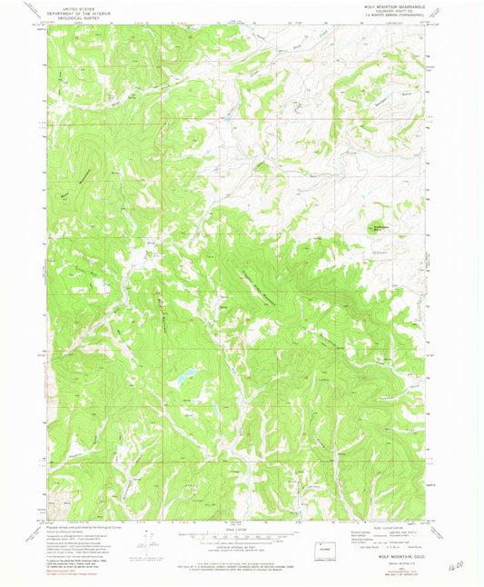 Classic USGS Wolf Mountain Colorado 7.5'x7.5' Topo Map Image