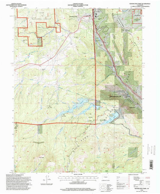 Classic USGS Woodland Park Colorado 7.5'x7.5' Topo Map Image