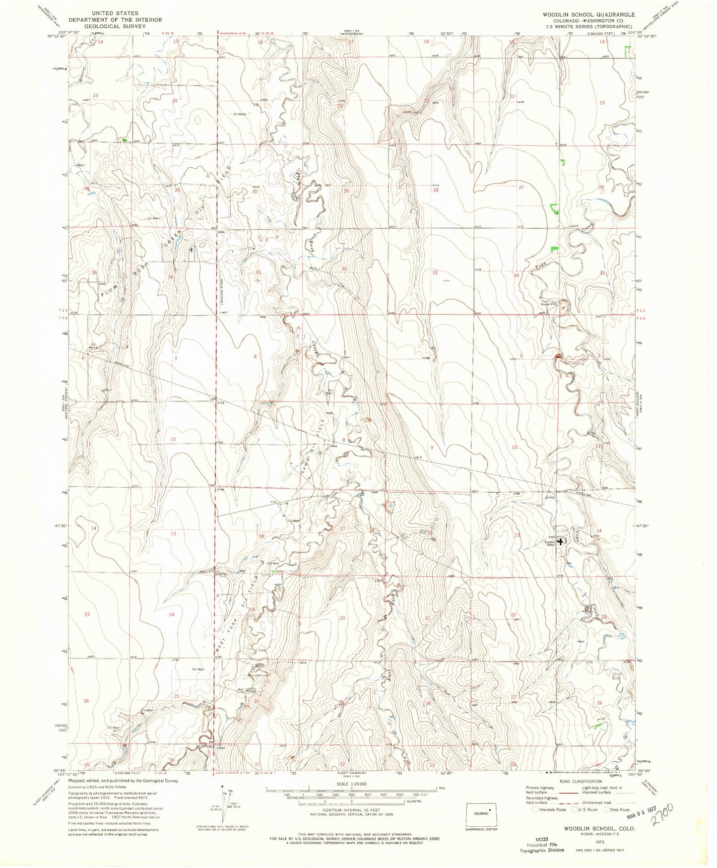 Classic USGS Woodlin School Colorado 7.5'x7.5' Topo Map Image