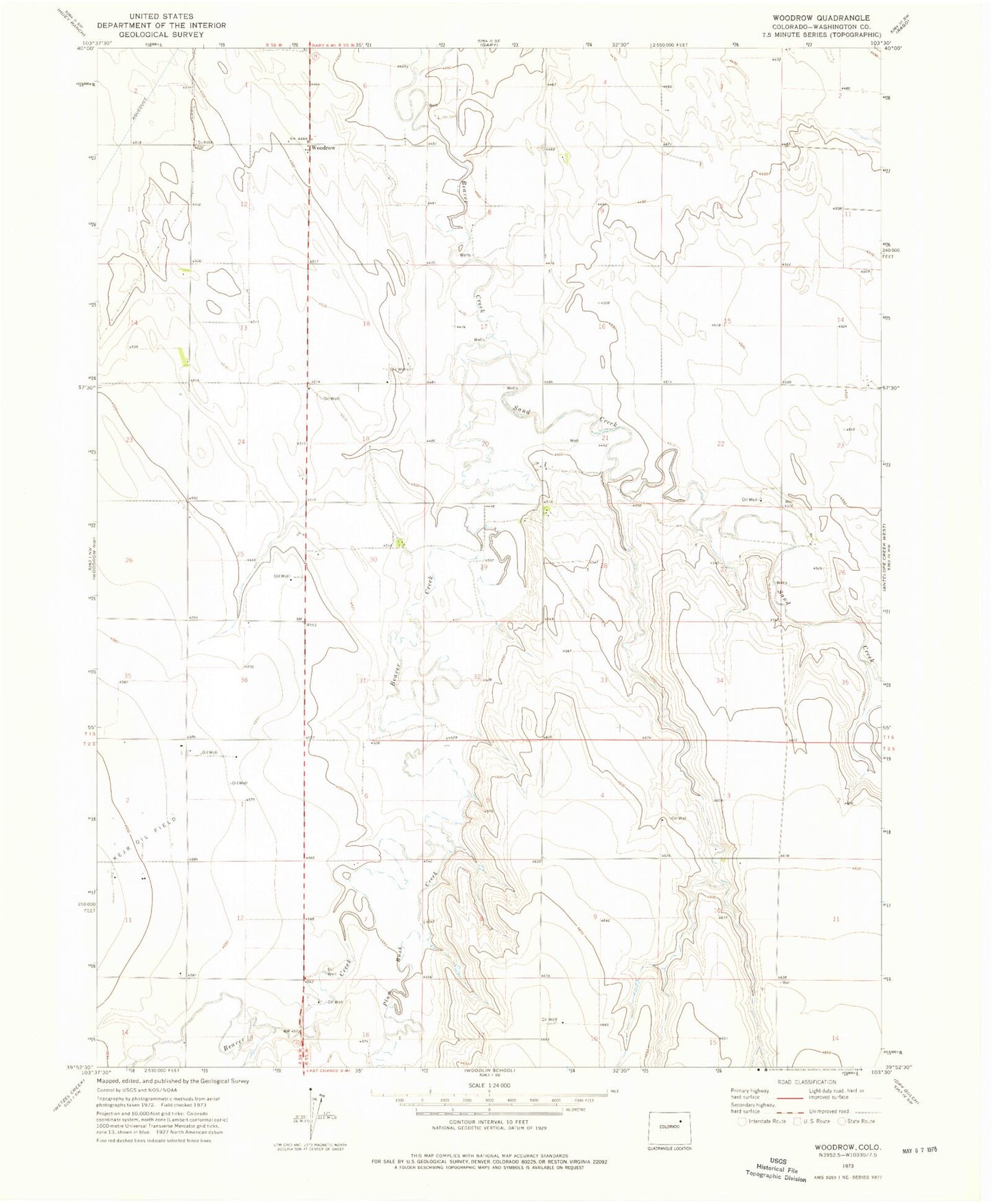 Classic USGS Woodrow Colorado 7.5'x7.5' Topo Map Image
