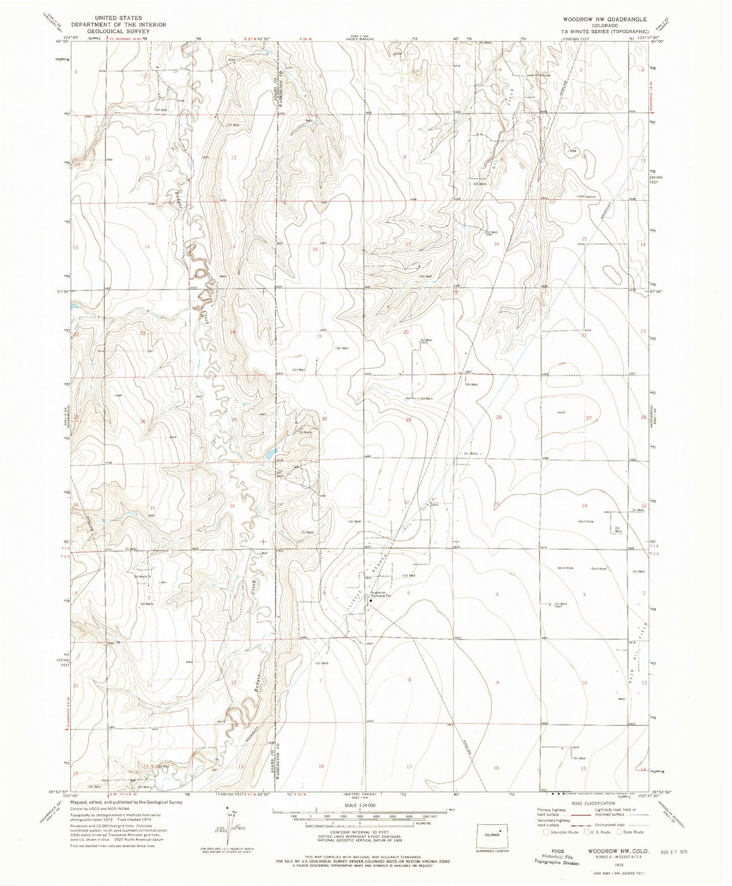 Classic USGS Woodrow NW Colorado 7.5'x7.5' Topo Map Image