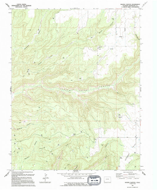 Classic USGS Woods Canyon Colorado 7.5'x7.5' Topo Map Image