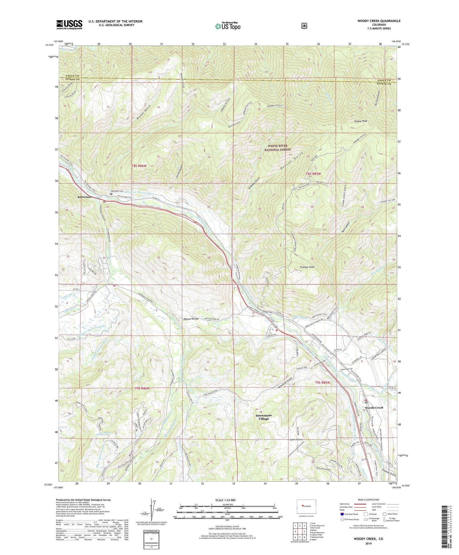 Woody Creek Colorado US Topo Map Image
