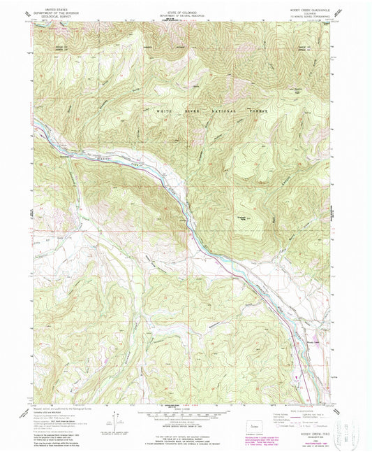 Classic USGS Woody Creek Colorado 7.5'x7.5' Topo Map Image