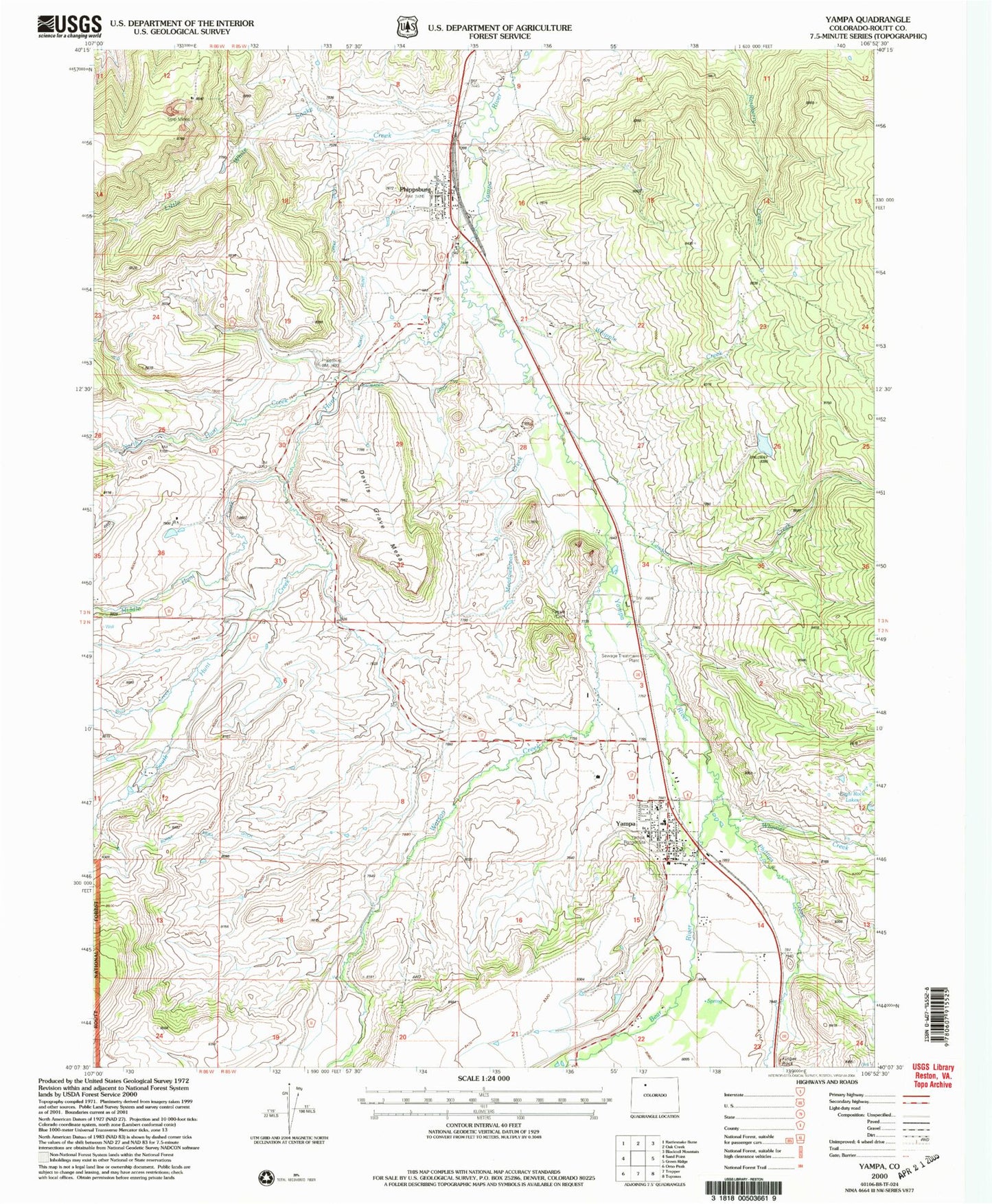 Classic USGS Yampa Colorado 7.5'x7.5' Topo Map Image