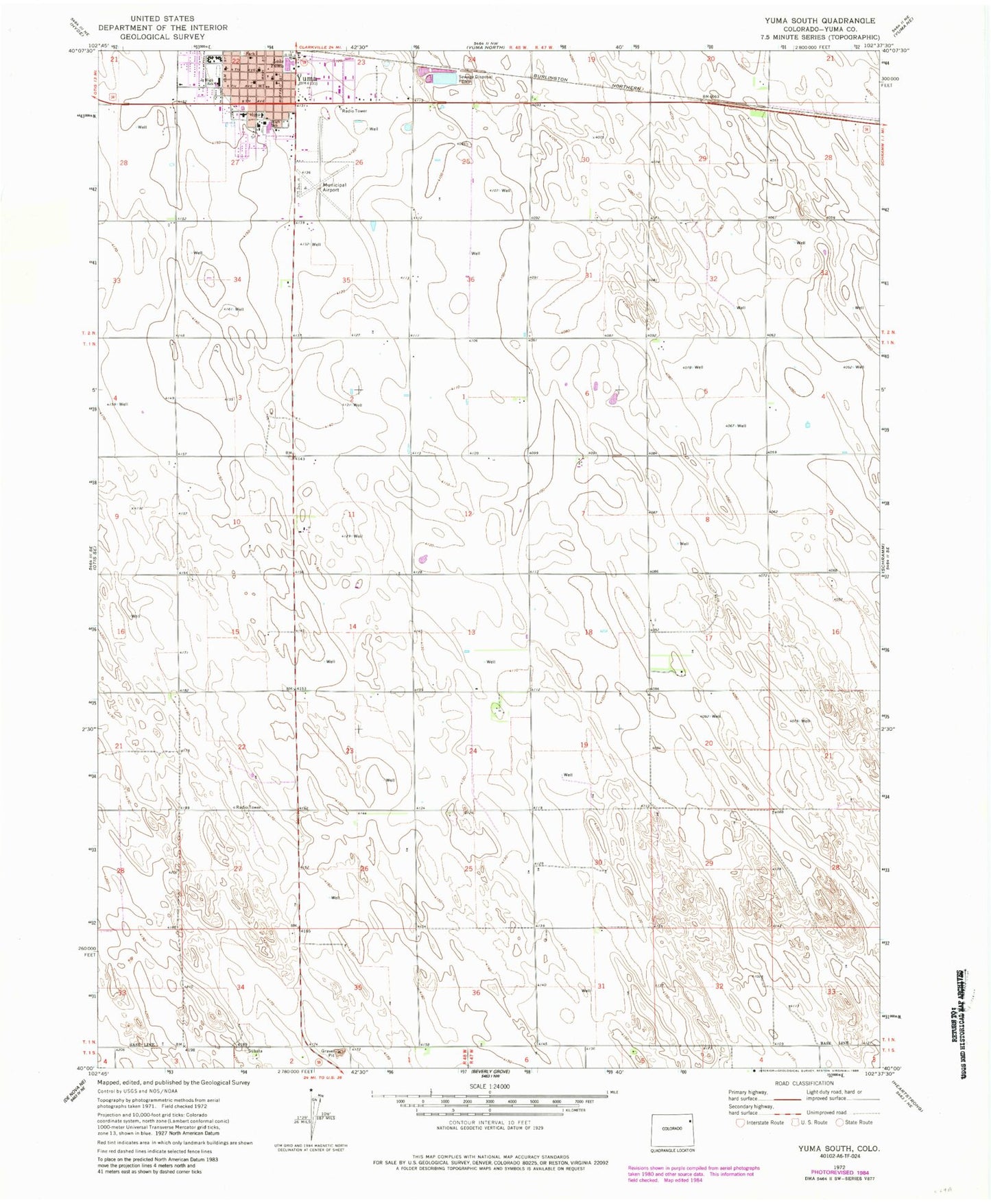 Classic USGS Yuma South Colorado 7.5'x7.5' Topo Map Image