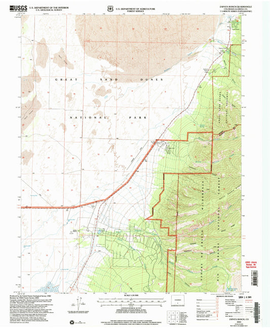 Classic USGS Zapata Ranch Colorado 7.5'x7.5' Topo Map Image