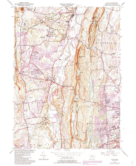 Classic USGS Avon Connecticut 7.5'x7.5' Topo Map Image