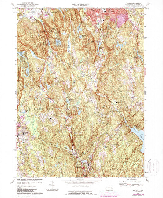 Classic USGS Bethel Connecticut 7.5'x7.5' Topo Map Image
