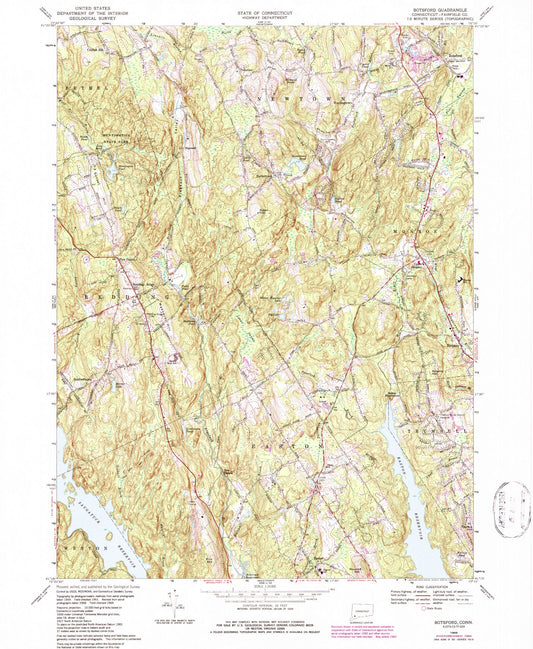 Classic USGS Botsford Connecticut 7.5'x7.5' Topo Map Image