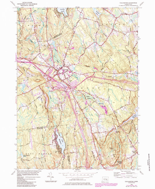 Classic USGS Colchester Connecticut 7.5'x7.5' Topo Map Image