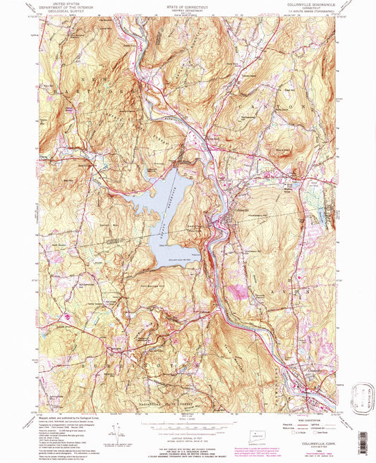 Classic USGS Collinsville Connecticut 7.5'x7.5' Topo Map Image