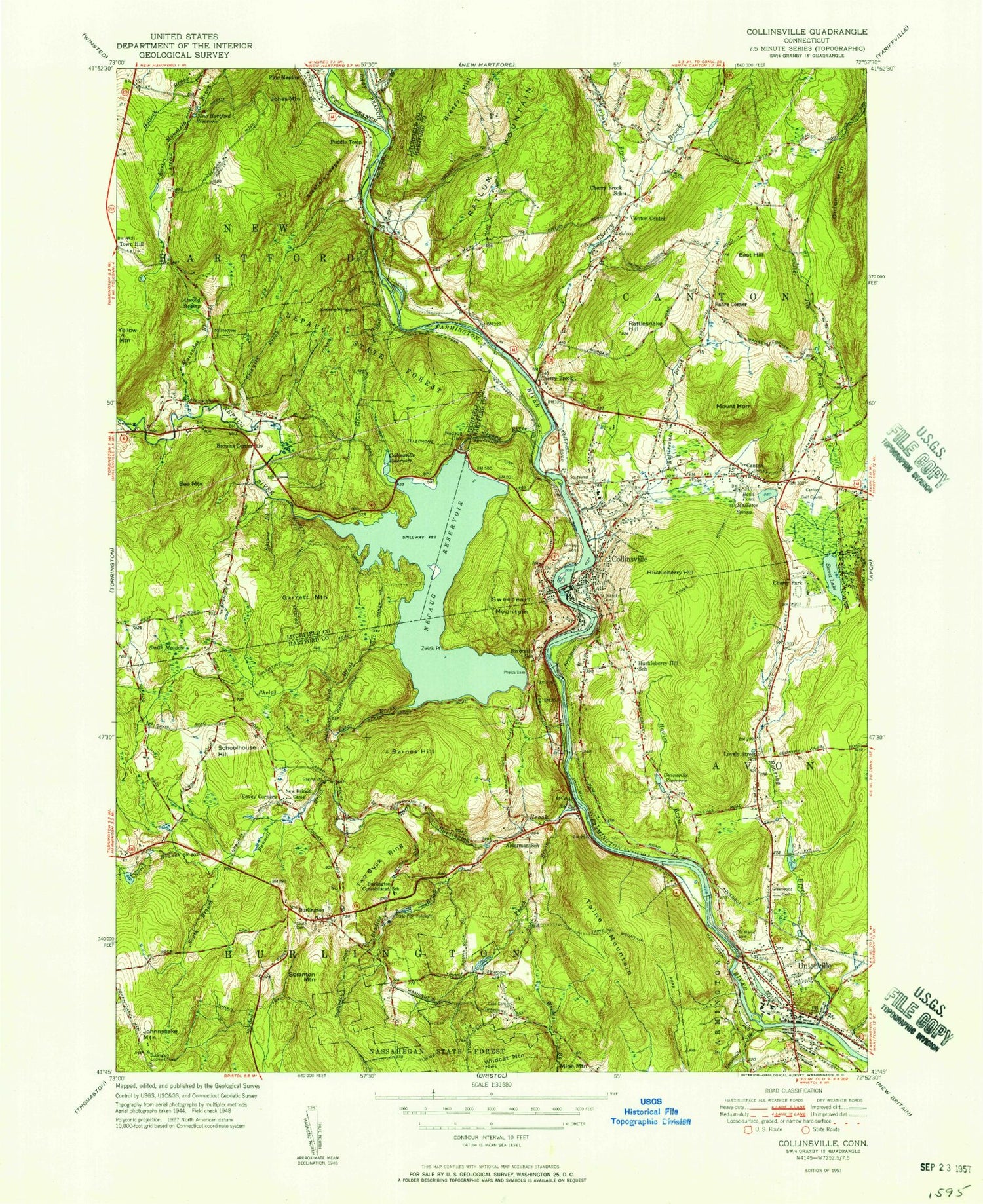 Classic USGS Collinsville Connecticut 7.5'x7.5' Topo Map Image