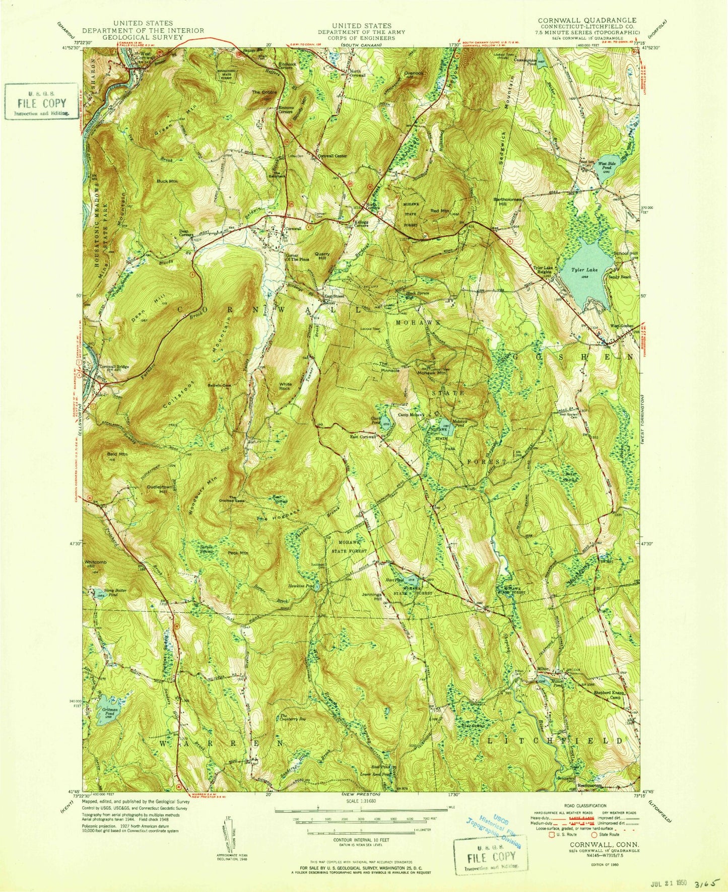 Classic USGS Cornwall Connecticut 7.5'x7.5' Topo Map Image