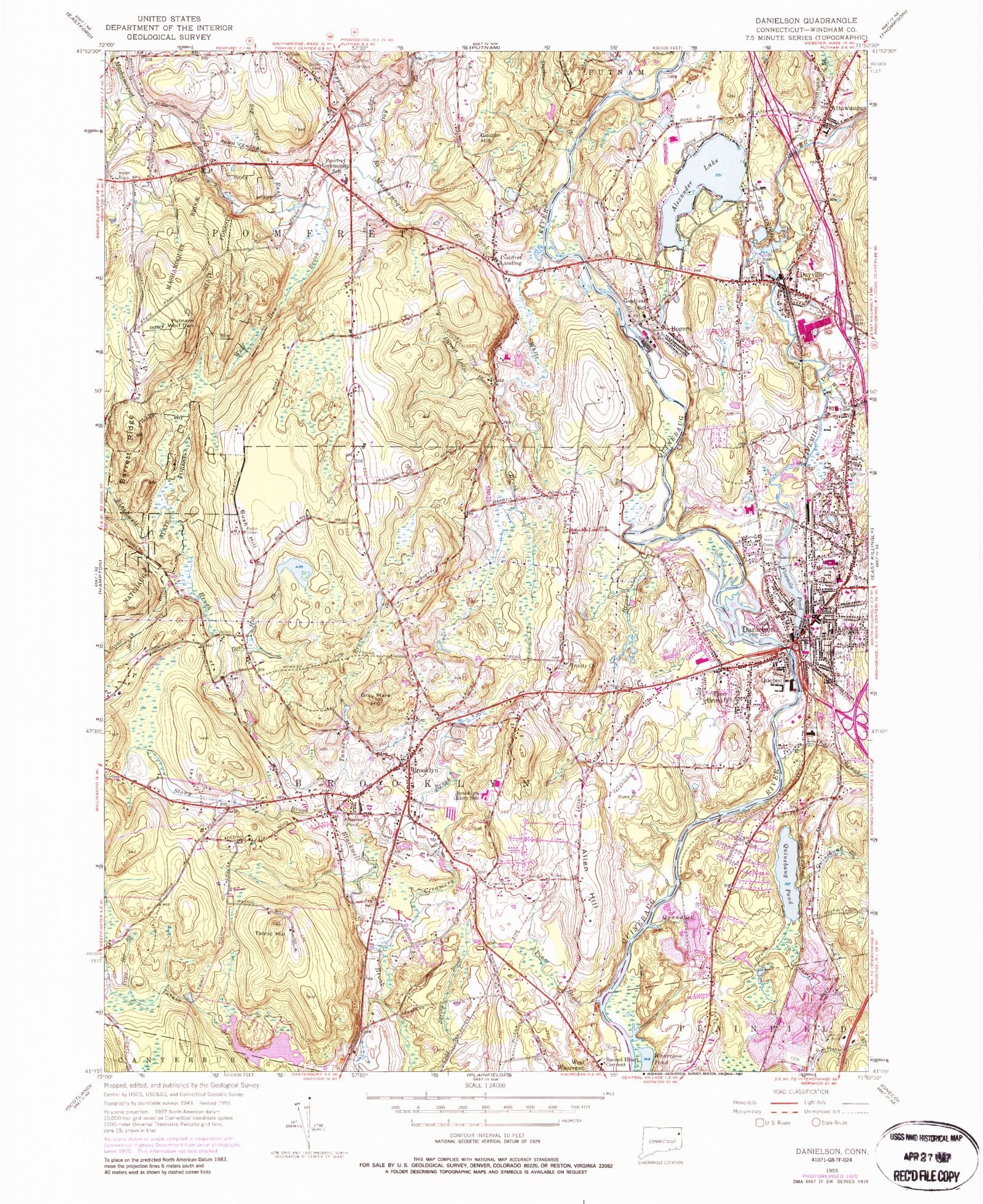 Classic USGS Danielson Connecticut 7.5'x7.5' Topo Map MyTopo Map Store