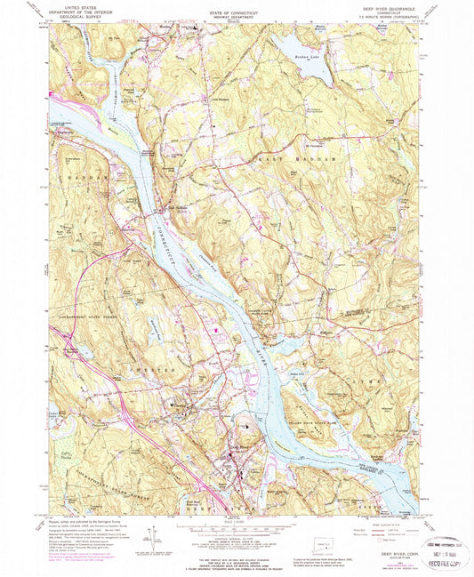 Classic USGS Deep River Connecticut 7.5'x7.5' Topo Map Image