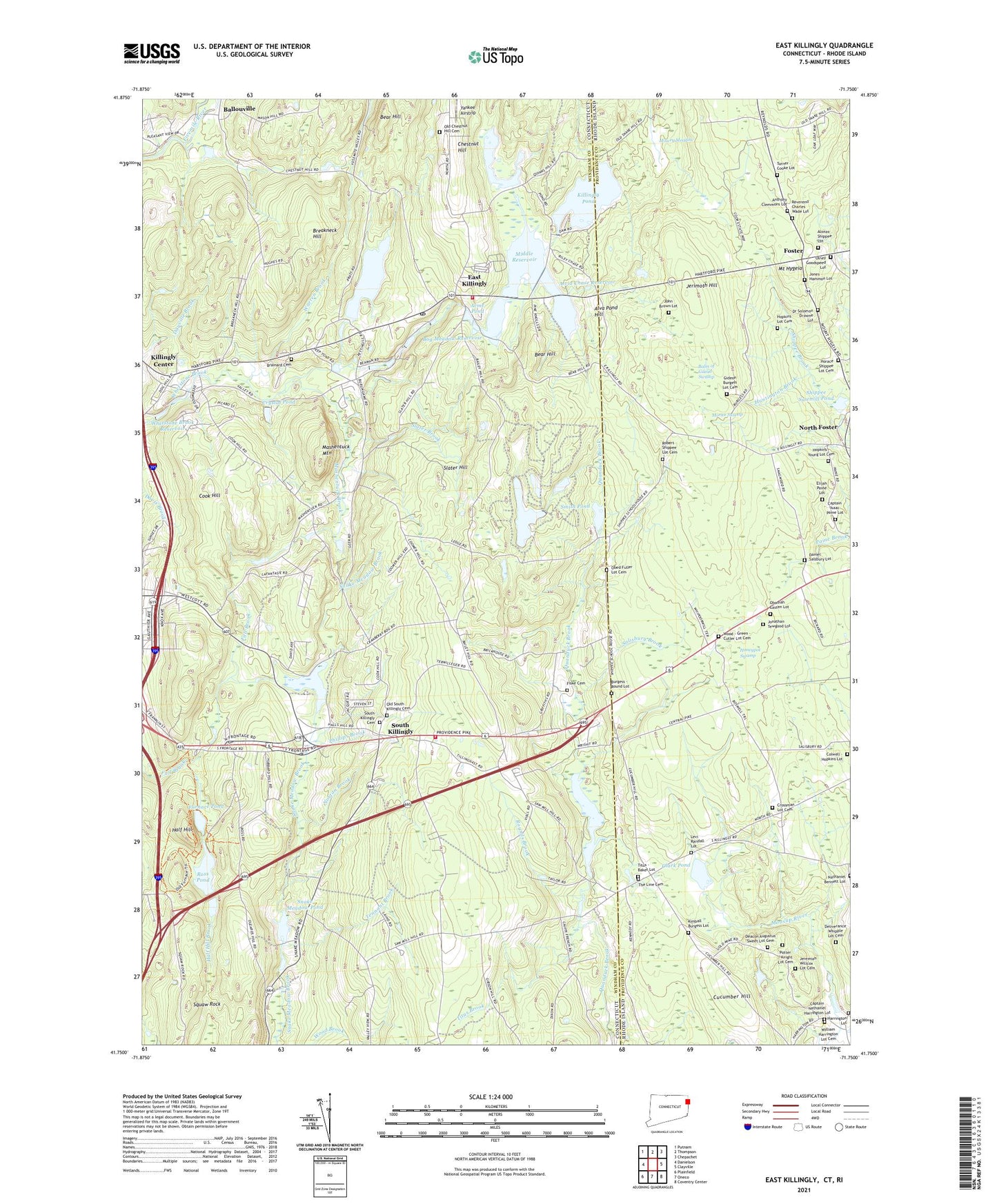 East Killingly Connecticut US Topo Map Image