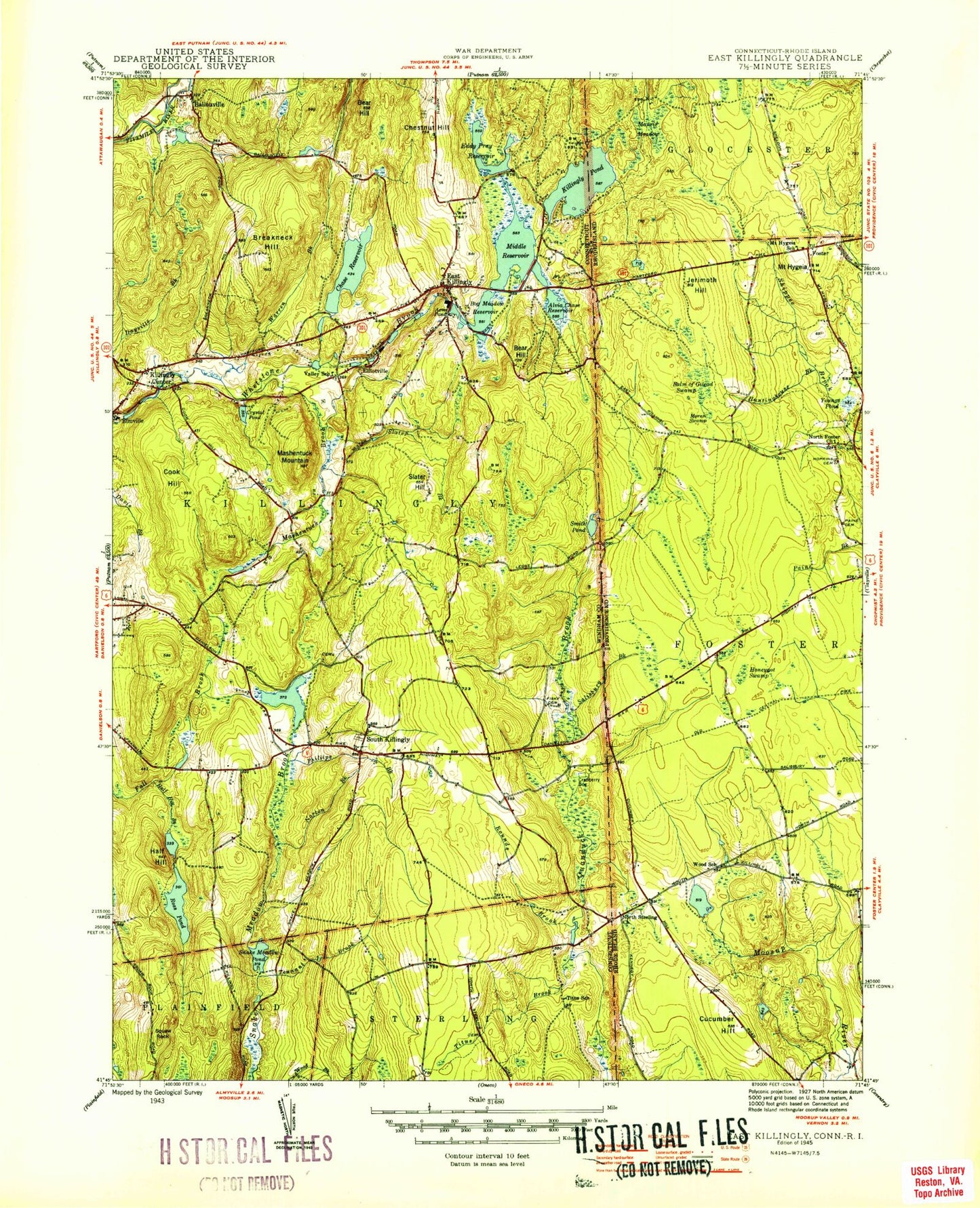 Classic USGS East Killingly Connecticut 7.5'x7.5' Topo Map Image