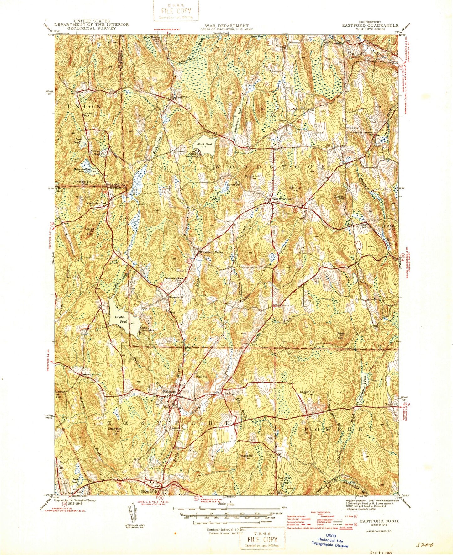 Classic USGS Eastford Connecticut 7.5'x7.5' Topo Map Image