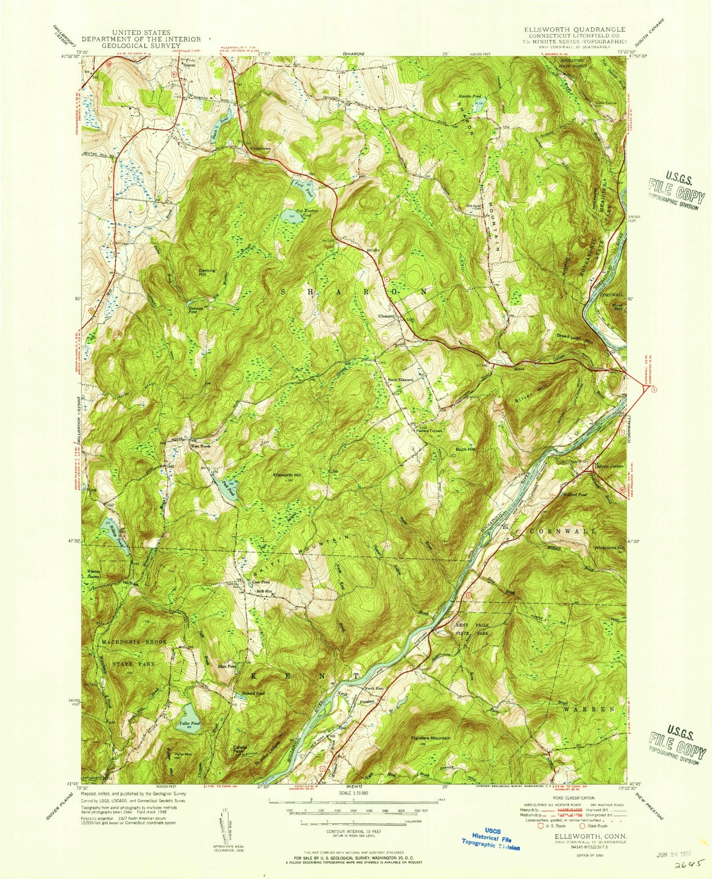 Classic USGS Ellsworth Connecticut 7.5'x7.5' Topo Map Image