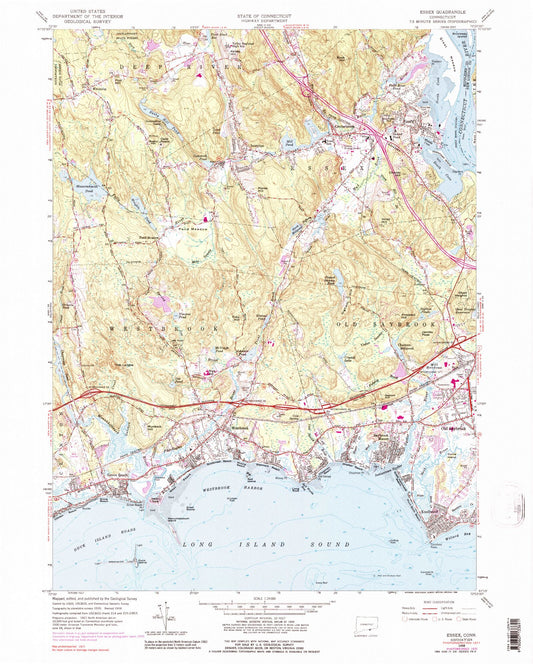 Classic USGS Essex Connecticut 7.5'x7.5' Topo Map Image