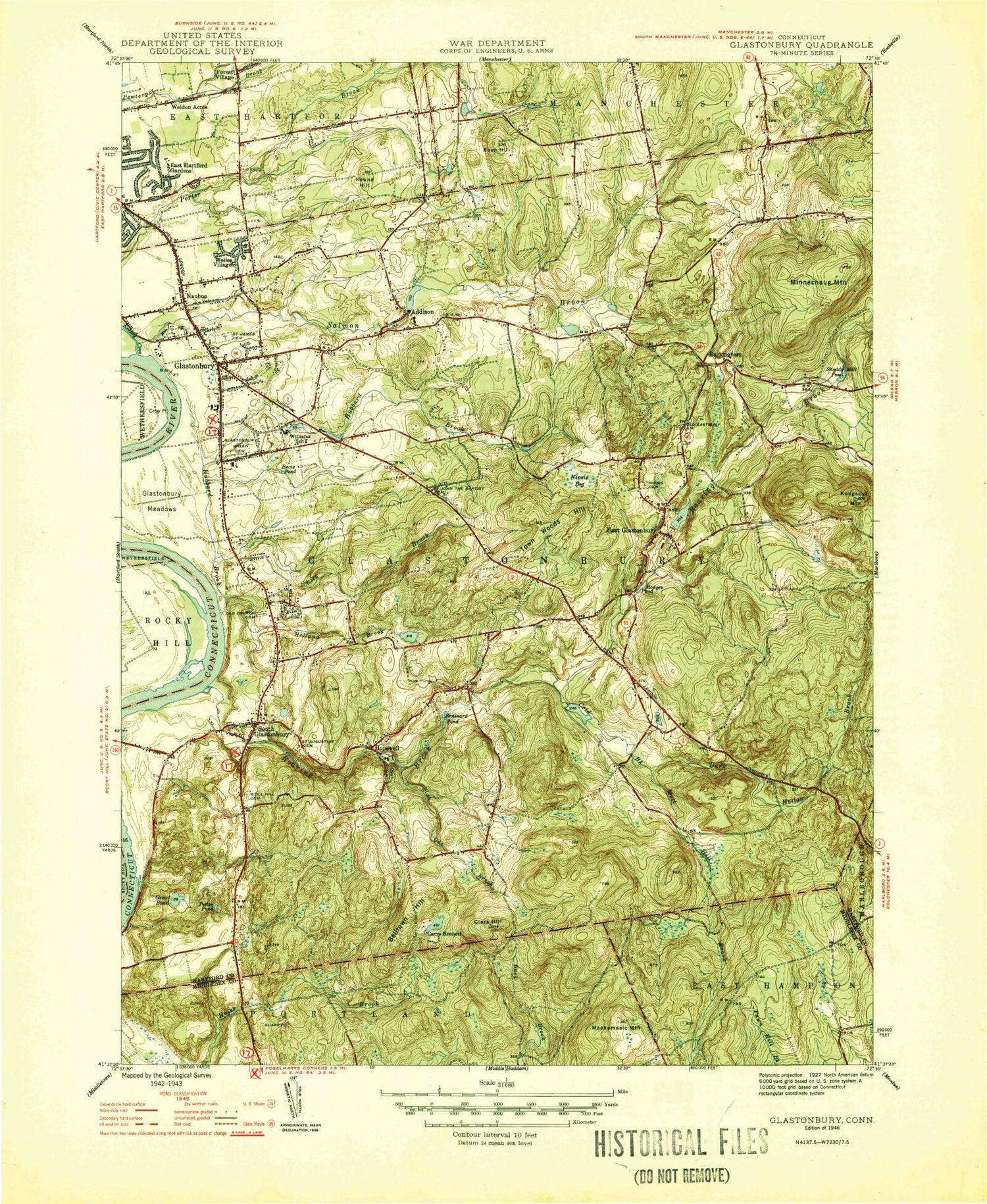 Classic USGS Glastonbury Connecticut 7.5'x7.5' Topo Map Image