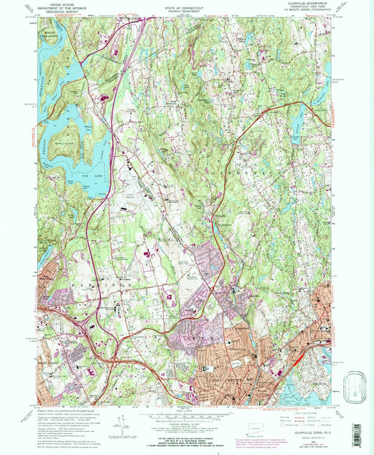 Classic USGS Glenville Connecticut 7.5'x7.5' Topo Map Image