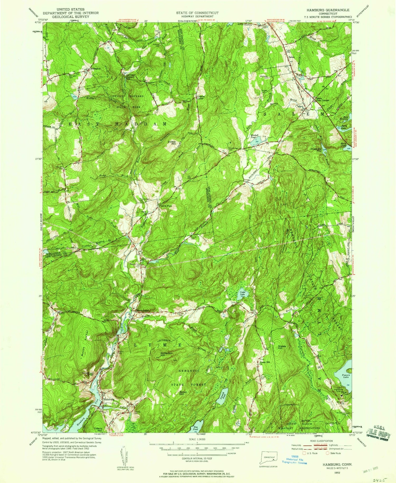 Classic USGS Hamburg Connecticut 7.5'x7.5' Topo Map Image
