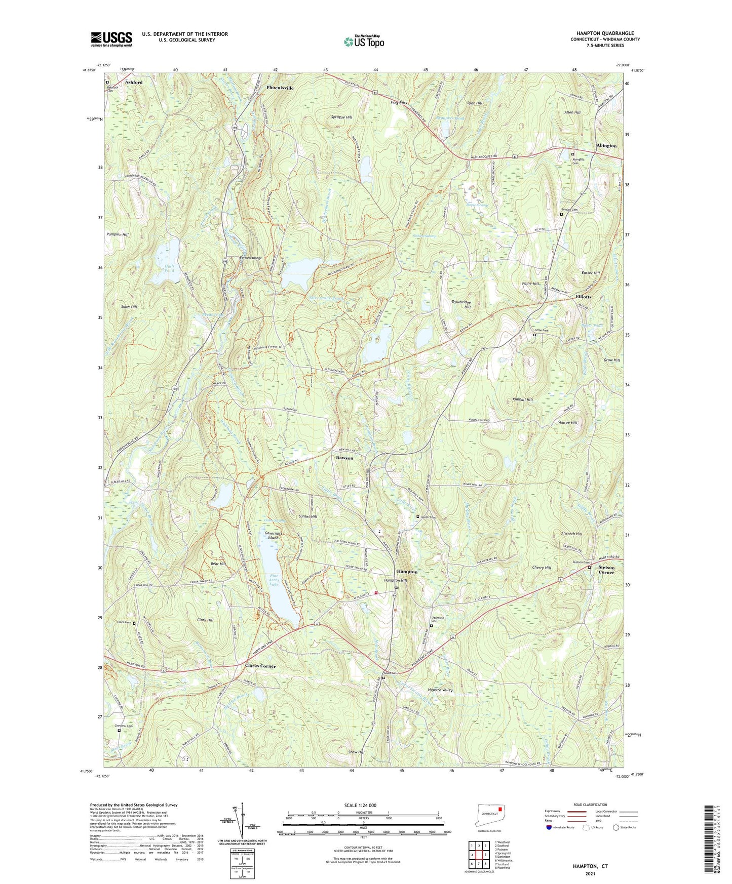 Hampton Connecticut US Topo Map Image