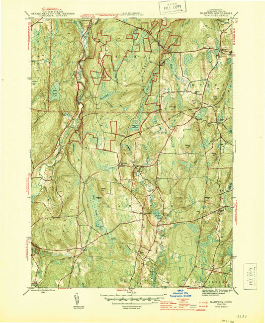 Classic USGS Hampton Connecticut 7.5'x7.5' Topo Map Image