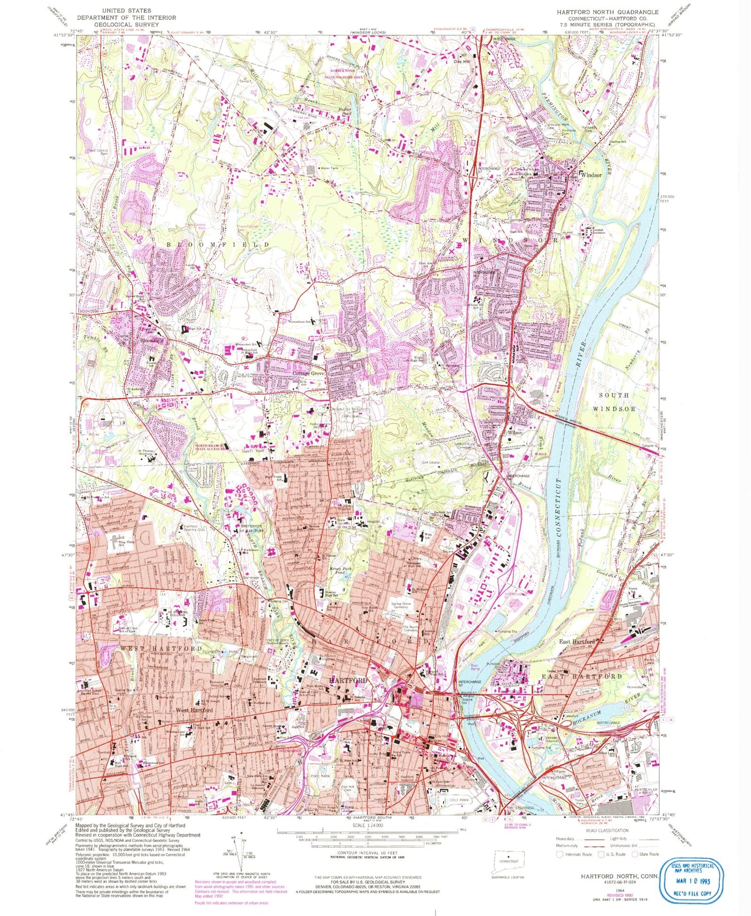 Classic USGS Hartford North Connecticut 7.5'x7.5' Topo Map Image