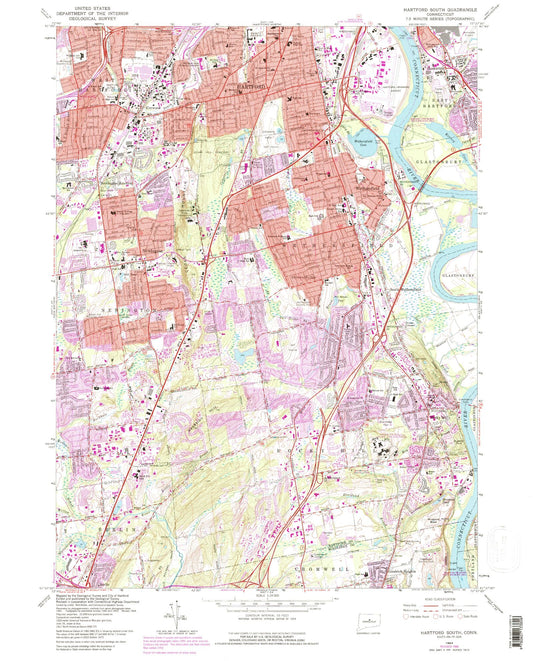 Classic USGS Hartford South Connecticut 7.5'x7.5' Topo Map Image