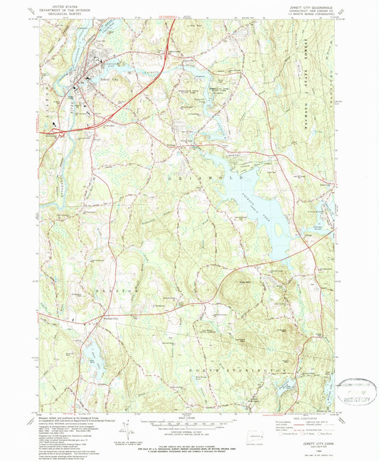 Classic USGS Jewett City Connecticut 7.5'x7.5' Topo Map Image