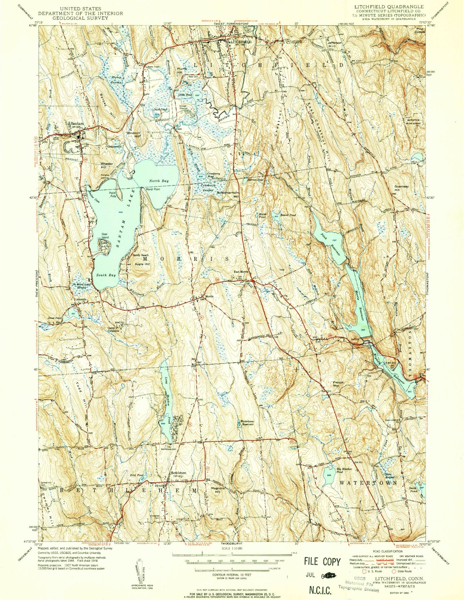 Classic USGS Litchfield Connecticut 7.5'x7.5' Topo Map Image