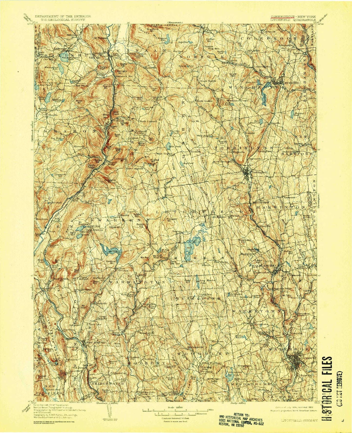 Historic 1904 Litchfield Connecticut 30'x30' Topo Map Image
