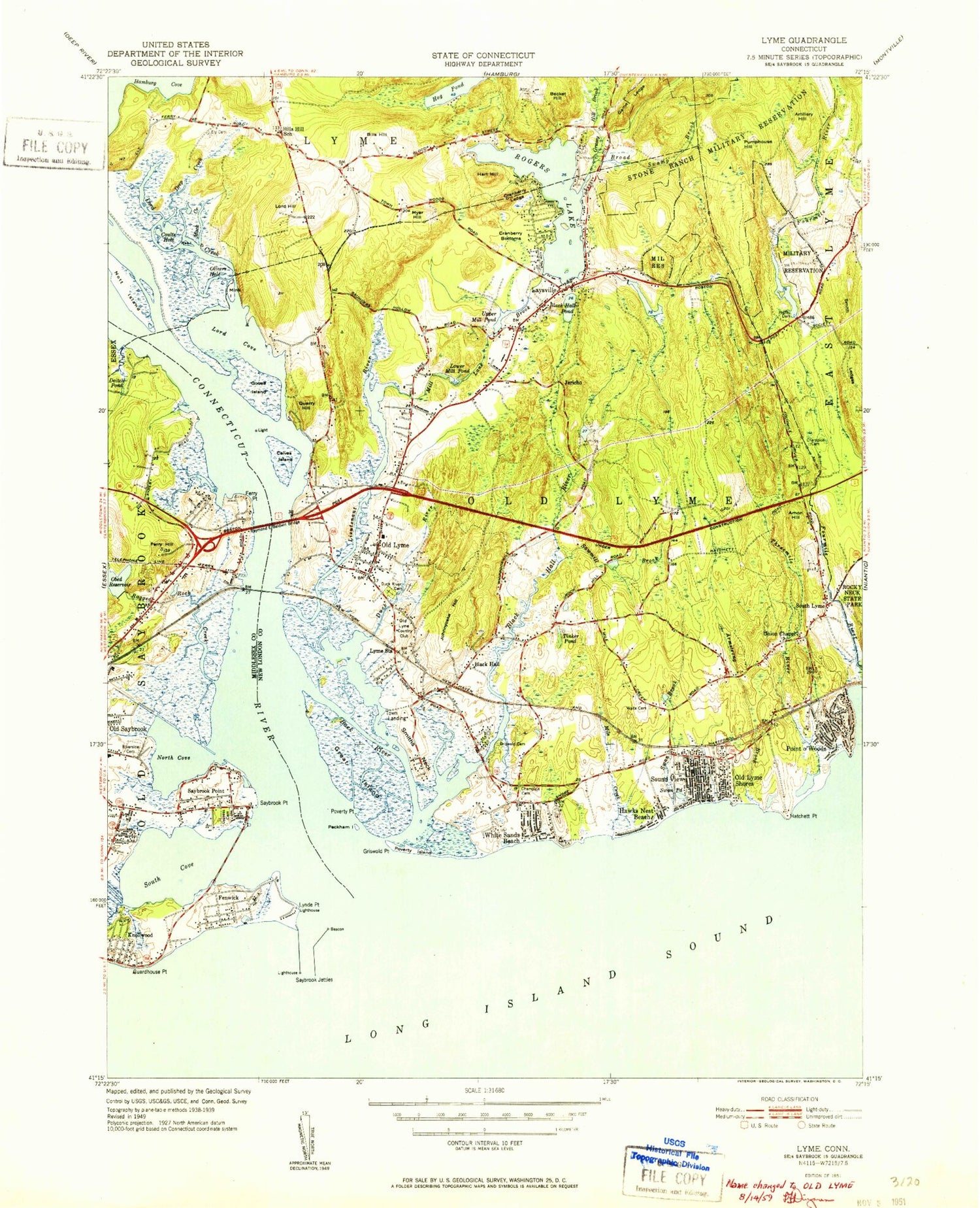 Classic USGS Old Lyme Connecticut 7.5'x7.5' Topo Map MyTopo Map Store