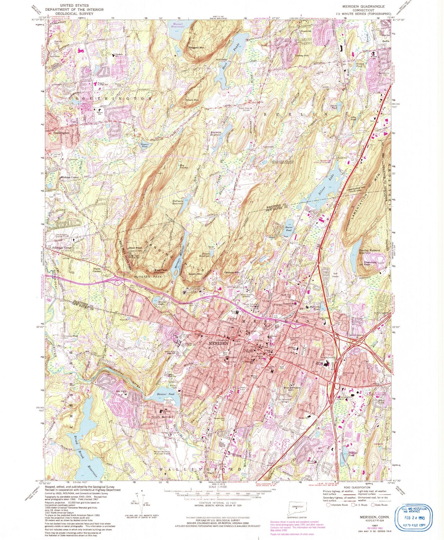 Classic USGS Meriden Connecticut 7.5'x7.5' Topo Map Image