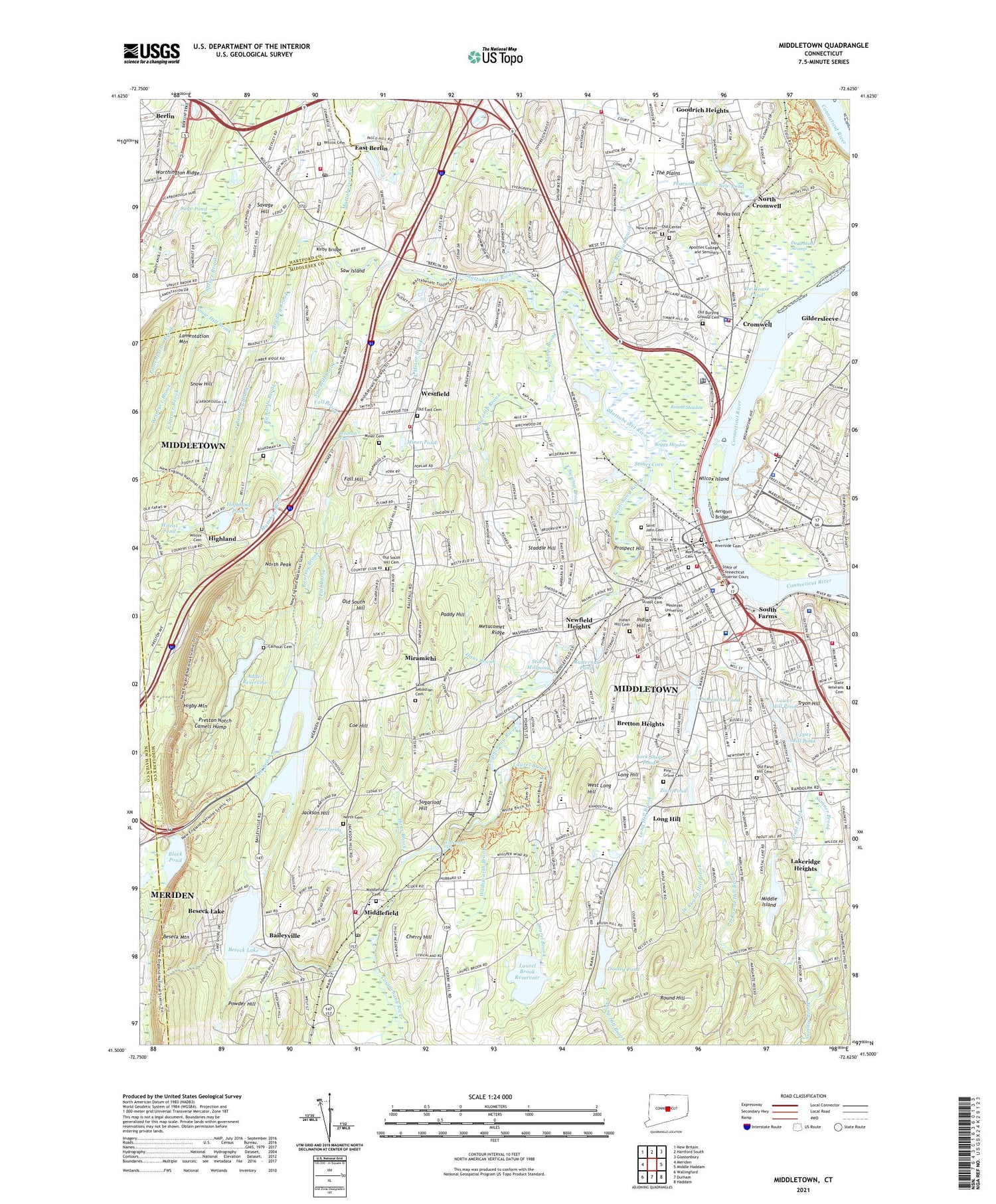 Middletown Connecticut US Topo Map Image
