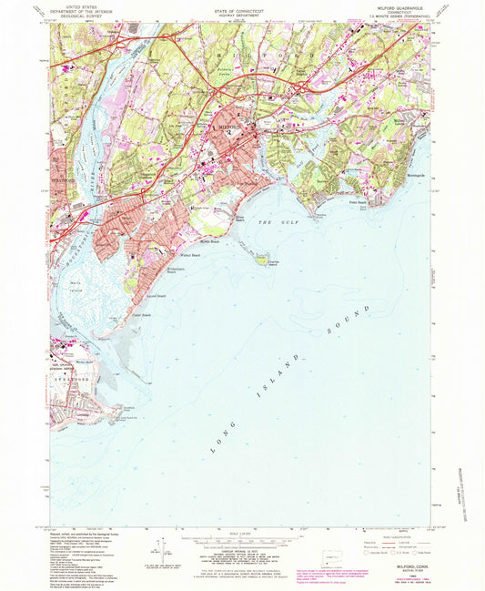 Classic USGS Milford Connecticut 7.5'x7.5' Topo Map Image