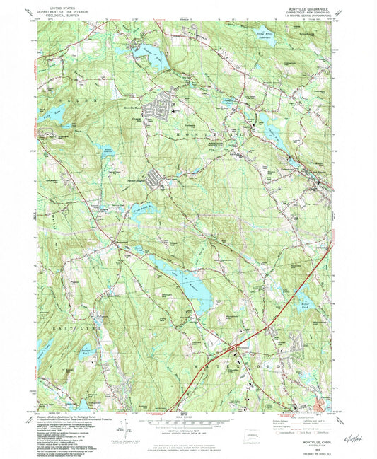 Classic USGS Palmertown Connecticut 7.5'x7.5' Topo Map Image