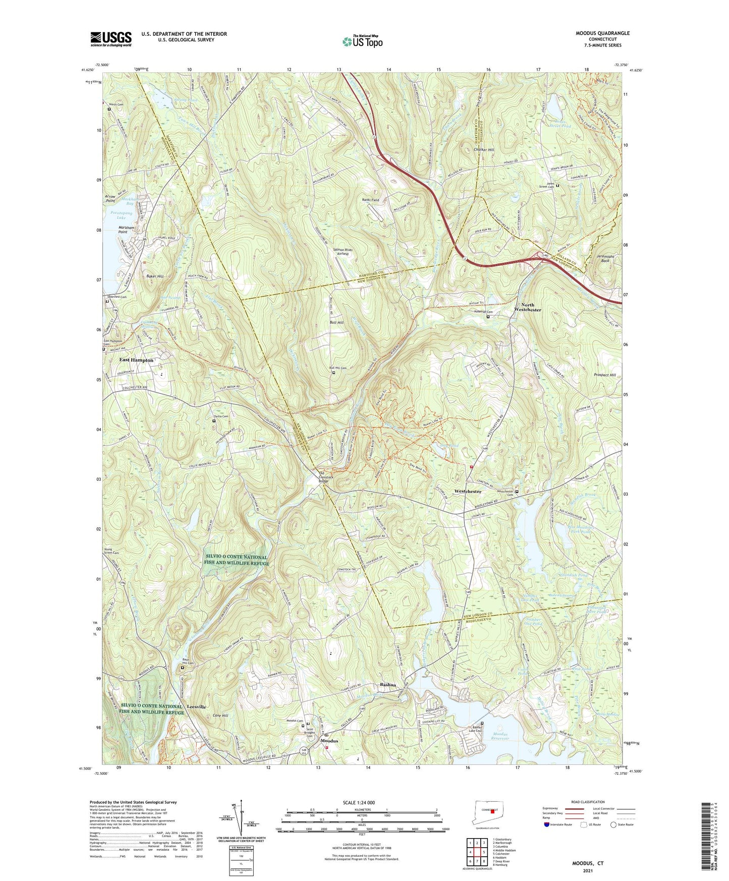 Moodus Connecticut US Topo Map Image