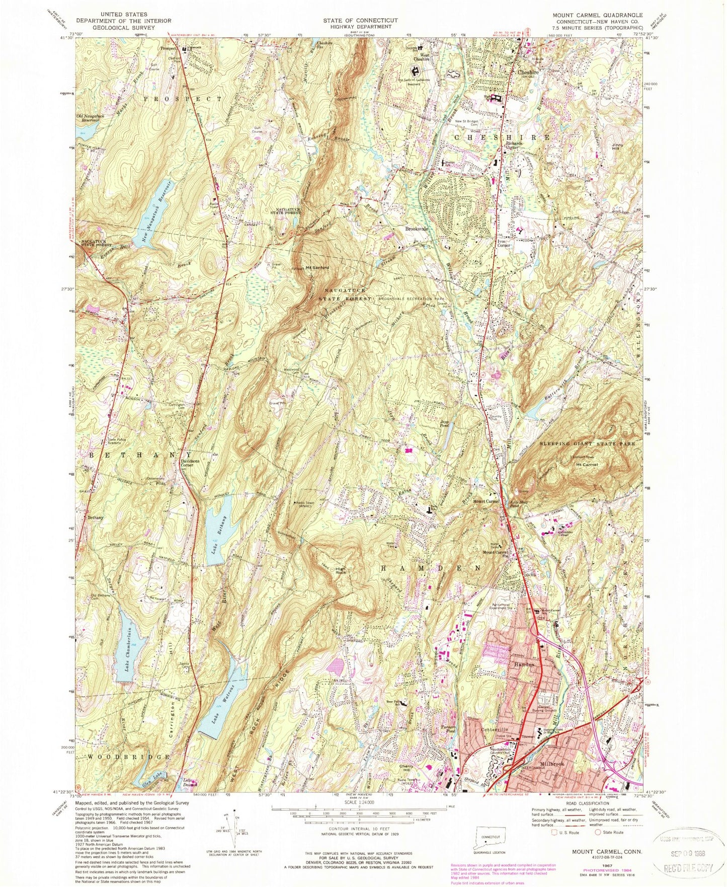 Classic USGS Mount Carmel Connecticut 7.5'x7.5' Topo Map Image