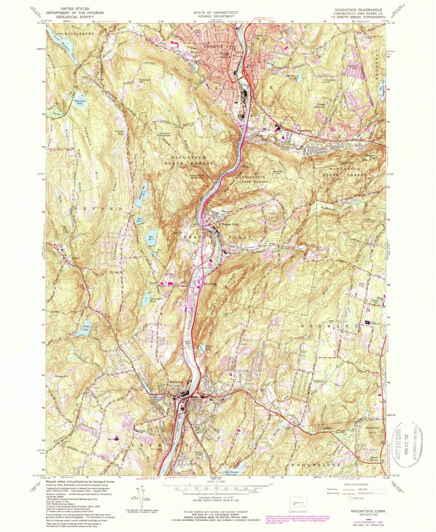 Classic USGS Naugatuck Connecticut 7.5'x7.5' Topo Map Image